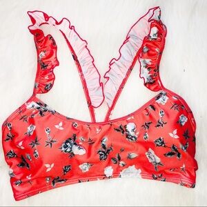 Small ruffle floral bikini swim top